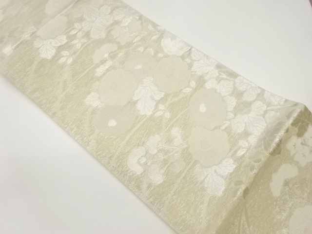 紗 万寿菊に桔梗・花々模様織出し袋帯